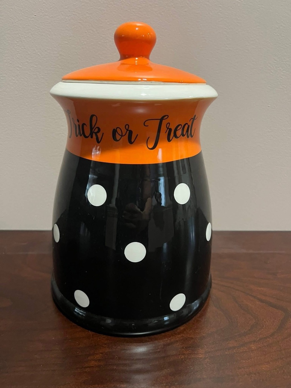 Terramoto Halloween 'Trick or Treat' Ceramic Canister - Orange,  Black and white